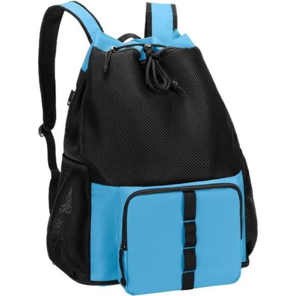 Mesh Beach Bag Backpack with Zipper Bottom Blue